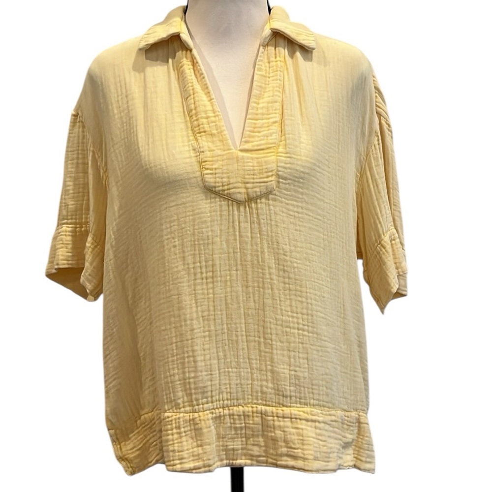 Faherty Sahara Sun Yellow Dream Cotton Gauze Wren Top Short SL XS Runs big NWOT